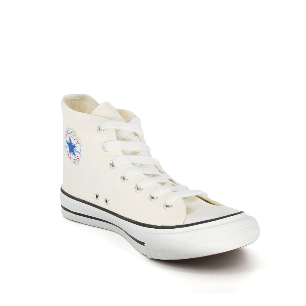 รองเท้าผ้าใบ รองเท้าผ้าใบหุ้มข้อ รองเท้าผ้าใบหุ้มข้อผู้ชาย รองเท้าผ้าใบหุ้มข้อผู้หญิงสีครีม/ดำ แนวสตรีท น้ำหนักเบา สวมใส่ง่าย ทนทาน