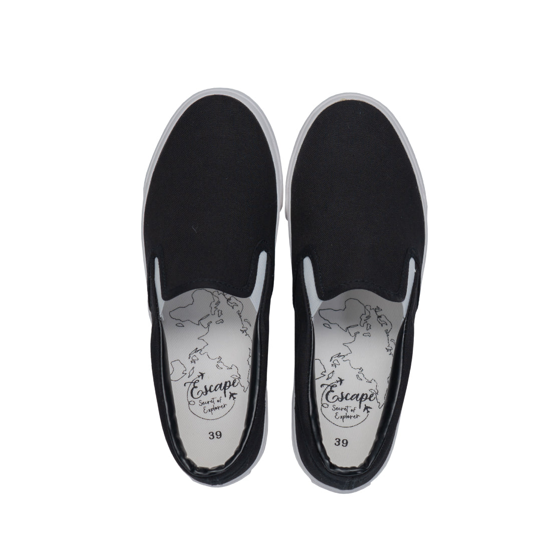 รองเท้าผ้าใบ รองเท้าสลิปออน รองเท้าผ้าใบสลิปออนผู้ชาย รองเท้าผ้าใบสลิปออนผู้หญิงสีดำ/ขาว ขอบนุ่ม น้ำหนักเบา ใส่สบาย 