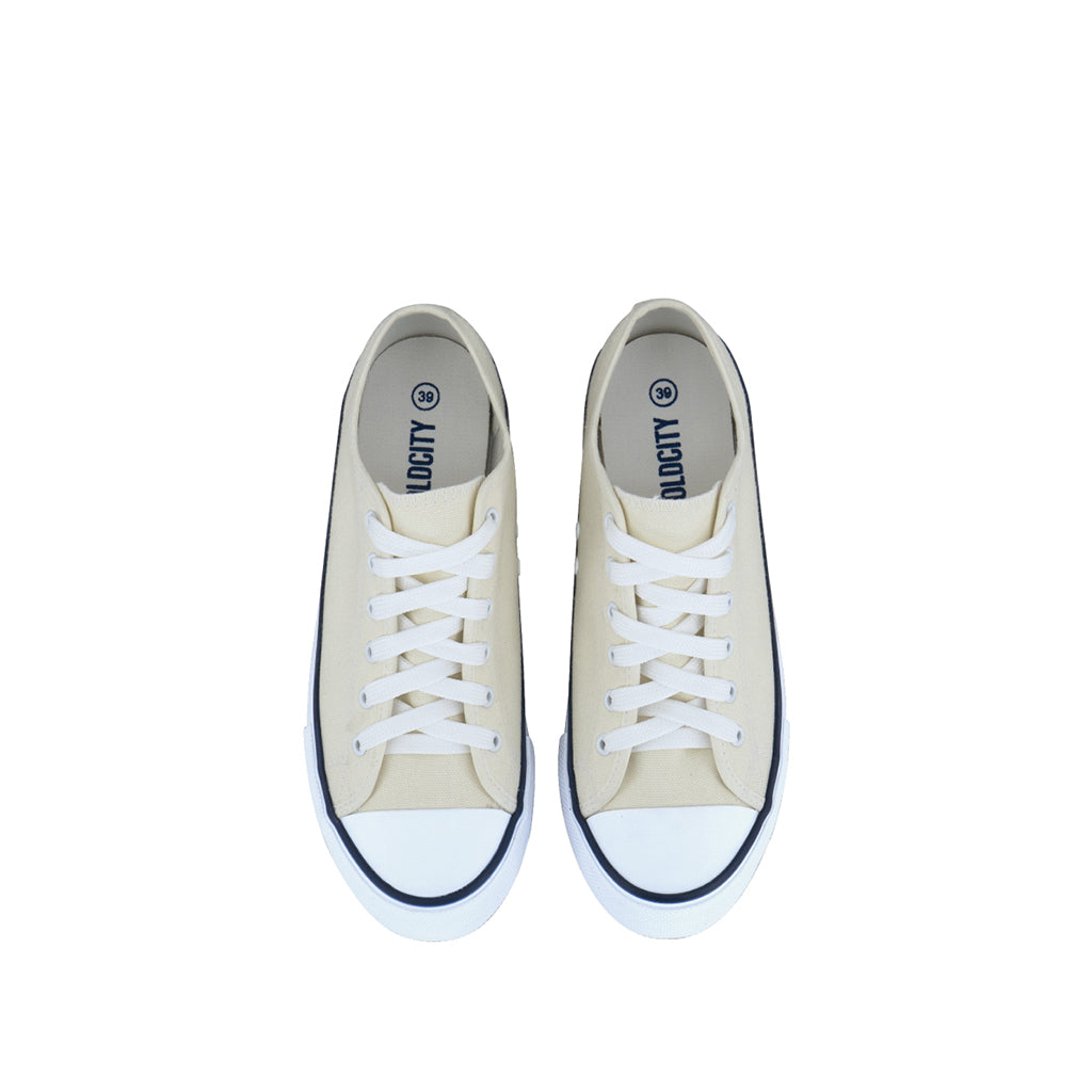 รองเท้าผ้าใบ รองเท้าผ้าใบผูกเชือก รองเท้าผ้าใบผูกเชือกผู้ชาย รองเท้าผ้าใบผูกเชือกผู้หญิงสีครีม สไตล์คลาสสิก นุ่มสบาย