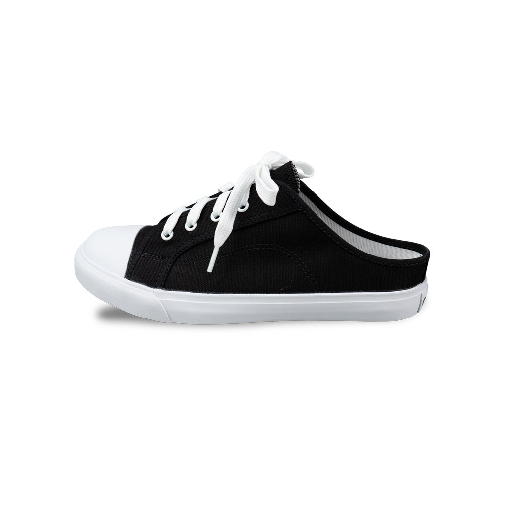 รองเท้าผ้าใบ รองเท้าผ้าใบเปิดส้น รองเท้าผ้าใบเปิดส้นผู้หญิงสีดำ นุ่ม ใส่สบาย ระบายอากาศ 