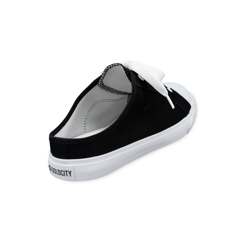 รองเท้าผ้าใบ รองเท้าผ้าใบเปิดส้น รองเท้าผ้าใบเปิดส้นผู้หญิงสีดำ นุ่ม ใส่สบาย ระบายอากาศ 