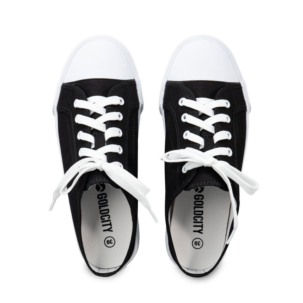 รองเท้าผ้าใบ รองเท้าผ้าใบเปิดส้น รองเท้าผ้าใบเปิดส้นผู้หญิงสีดำ นุ่ม ใส่สบาย ระบายอากาศ 