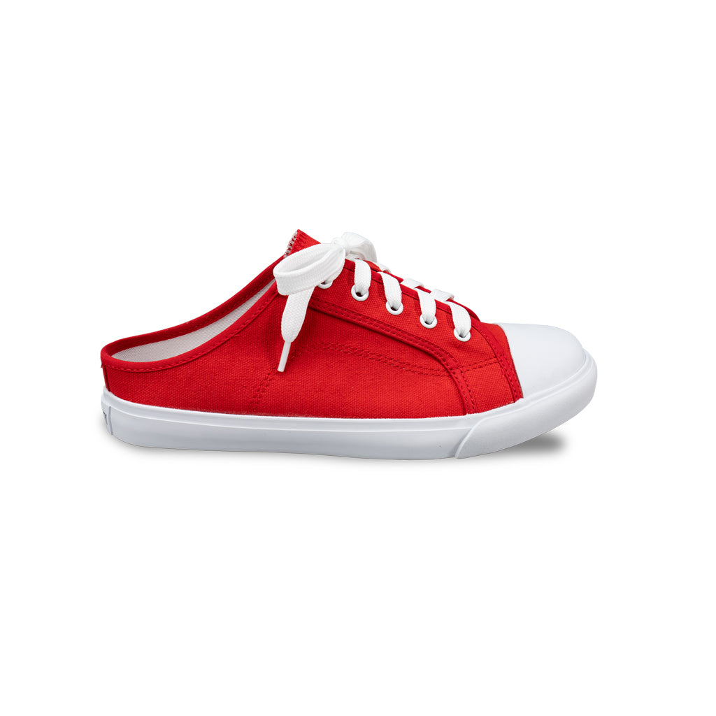 รองเท้าผ้าใบ รองเท้าผ้าใบเปิดส้น รองเท้าผ้าใบเปิดส้นผู้หญิงสีแดง นุ่ม ใส่สบาย ระบายอากาศ 