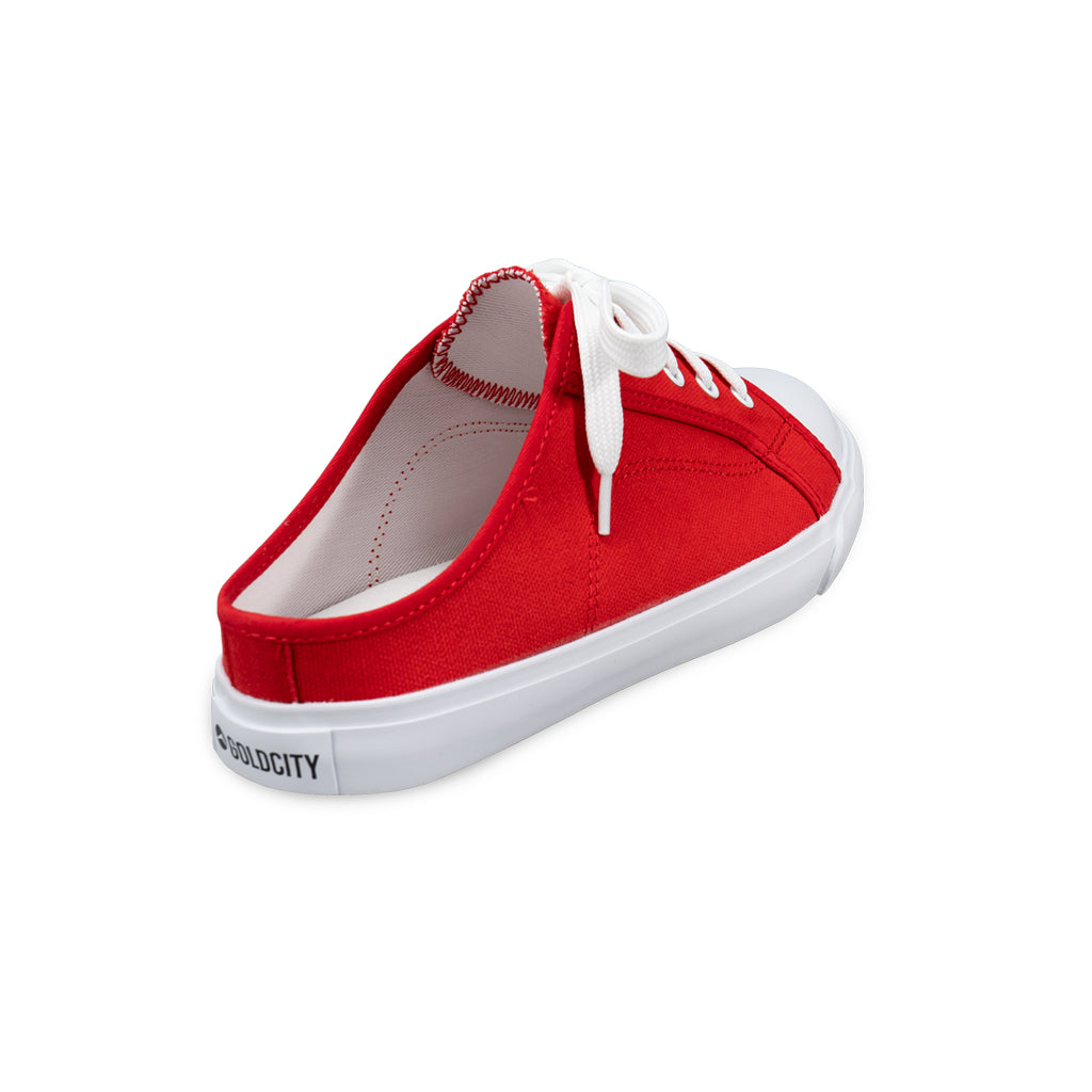 รองเท้าผ้าใบ รองเท้าผ้าใบเปิดส้น รองเท้าผ้าใบเปิดส้นผู้หญิงสีแดง นุ่ม ใส่สบาย ระบายอากาศ 