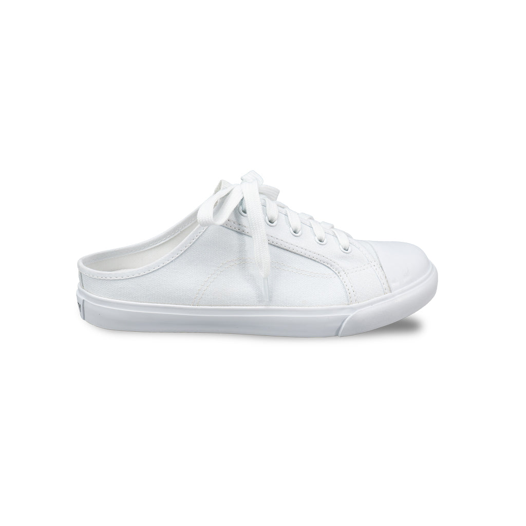 รองเท้าผ้าใบ รองเท้าผ้าใบเปิดส้น รองเท้าผ้าใบเปิดส้นผู้หญิงสีขาว นุ่ม ใส่สบาย ระบายอากาศ 