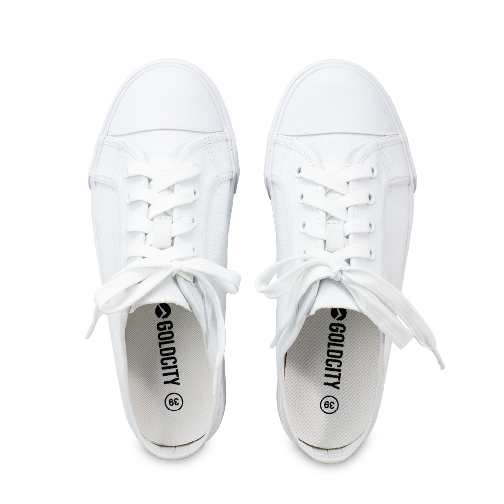 รองเท้าผ้าใบ รองเท้าผ้าใบเปิดส้น รองเท้าผ้าใบเปิดส้นผู้หญิงสีขาว นุ่ม ใส่สบาย ระบายอากาศ 