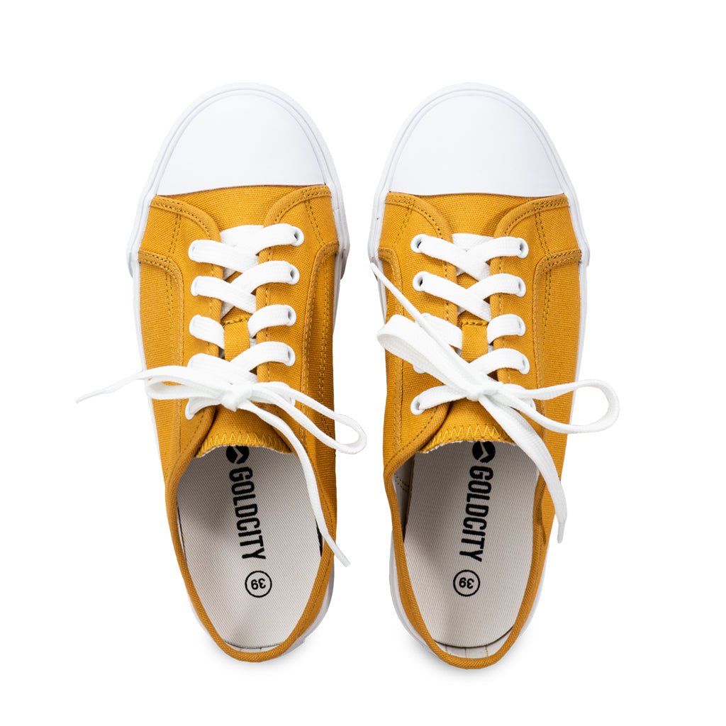 รองเท้าผ้าใบ รองเท้าผ้าใบเปิดส้น รองเท้าผ้าใบเปิดส้นผู้หญิงสีเหลือง นุ่ม ใส่สบาย ระบายอากาศ 