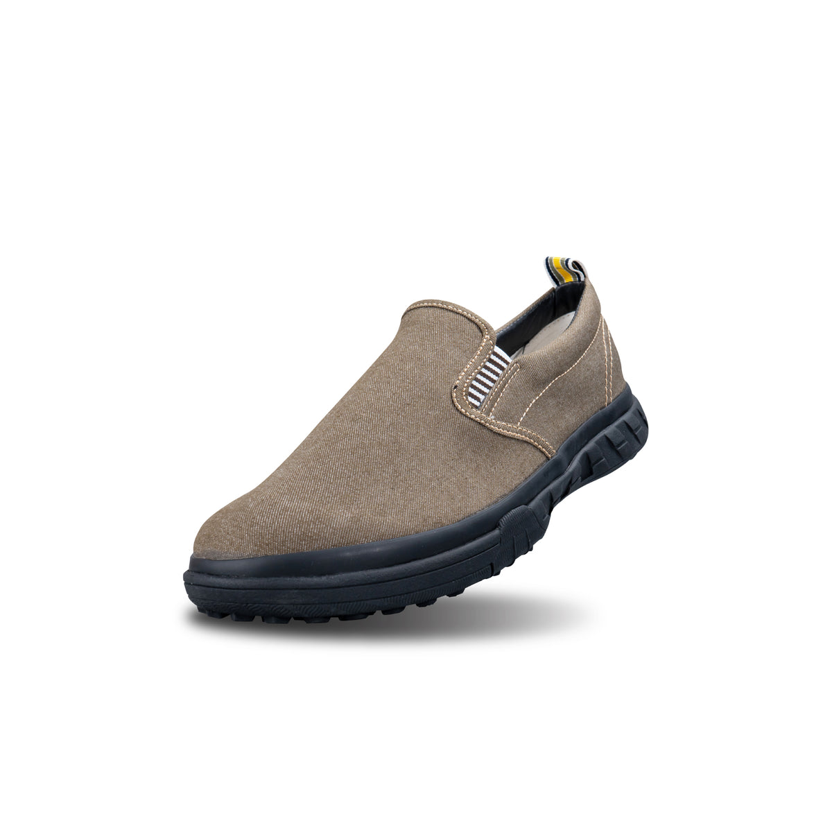 รองเท้าผ้าใบ รองเท้าผ้าใบสลิปออนผู้ชายสีเบจ ลายยีนส์สุดชิค น้ำหนักเบา พื้นยางพาราแท้ ร้อยปุ่ม ไม่ลื่น