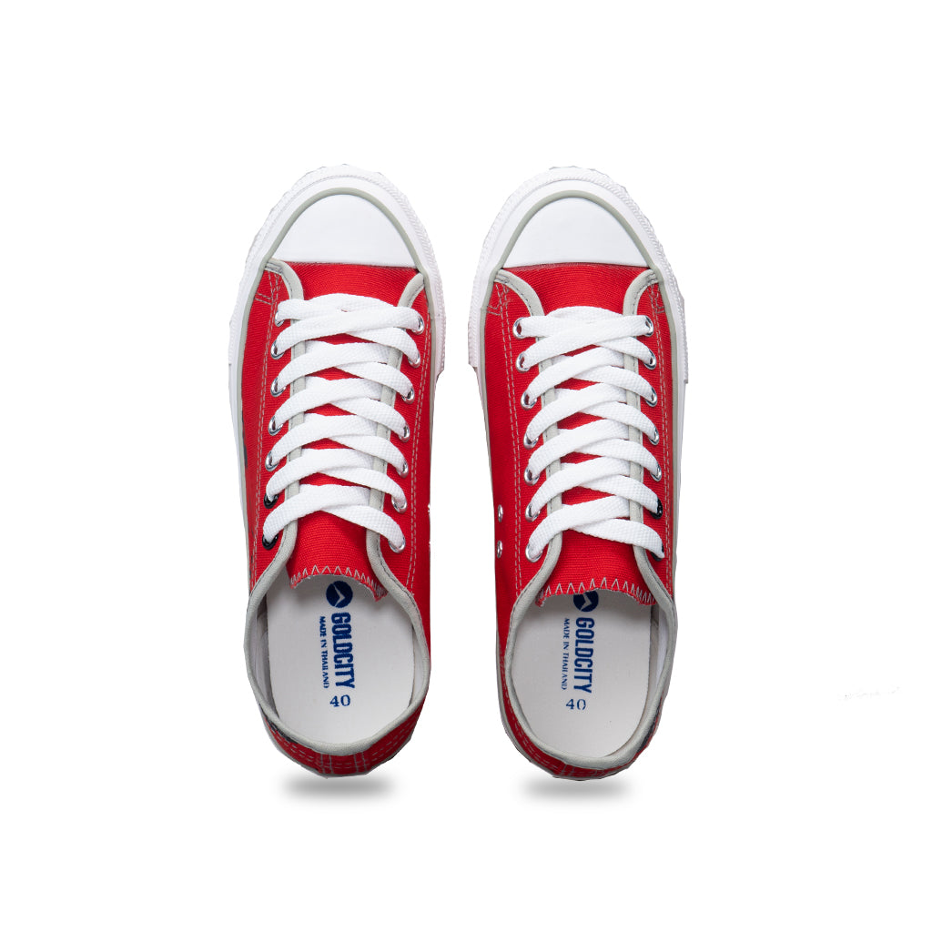รองเท้าผ้าใบ รุ่น NO023 สีน้ำแดงดำ มุมมองด้านบน โชว์แผ่นรองพื้นด้านใน