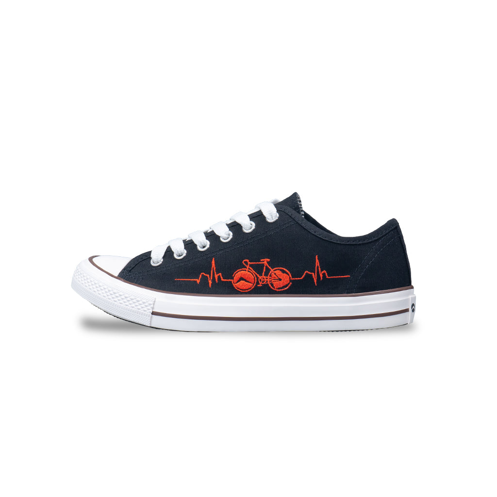 รองเท้าผ้าใบ รองเท้าผ้าใบผูกเชือก รองเท้าผ้าใบผูกเชือกผู้ชาย รองเท้าผ้าใบผูกเชือกผู้หญิงสีดำ ลายจักรยานสุดเท่ห์ นุ่ม เบา ใส่สบาย