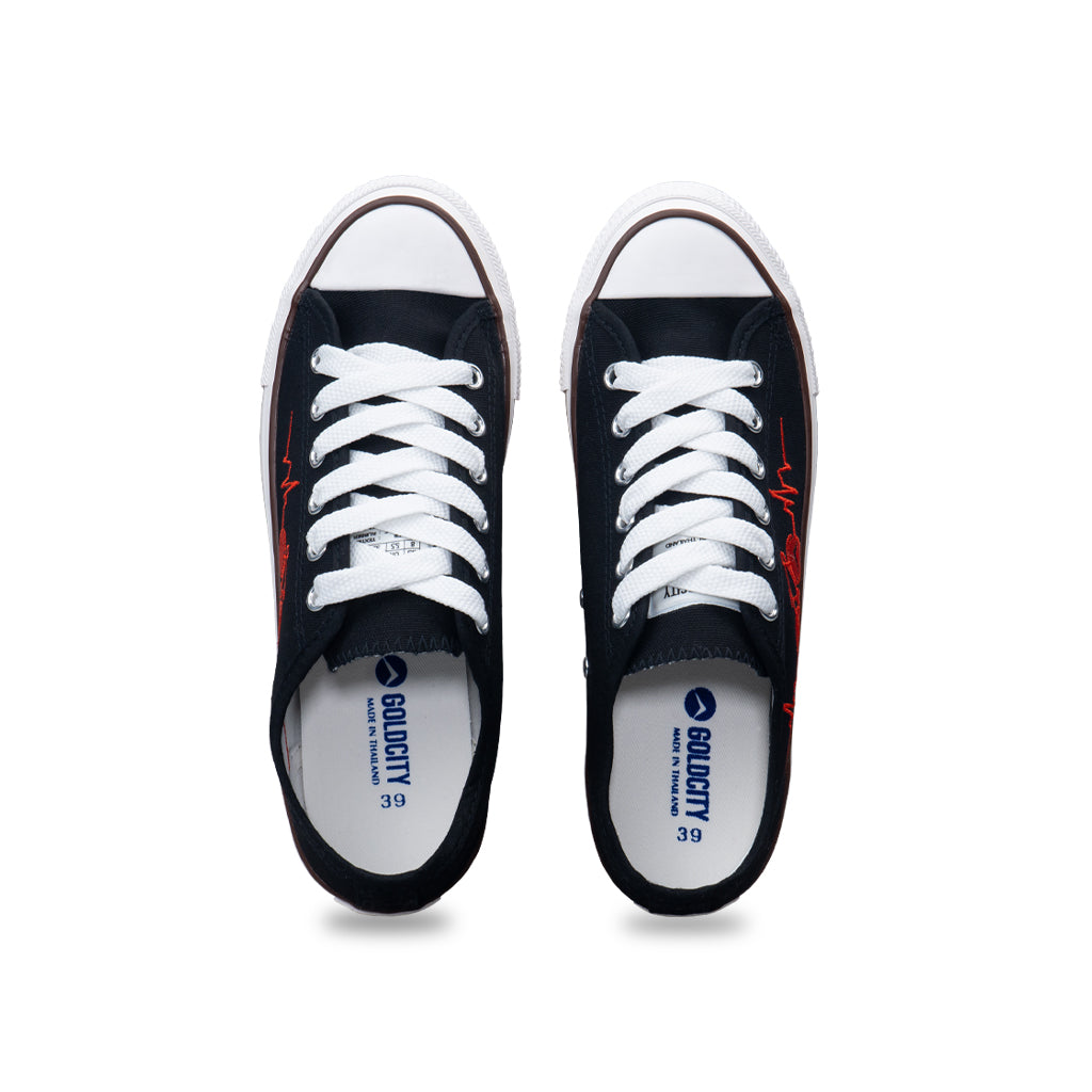 รองเท้าผ้าใบ รองเท้าผ้าใบผูกเชือก รองเท้าผ้าใบผูกเชือกผู้ชาย รองเท้าผ้าใบผูกเชือกผู้หญิงสีดำ ลายจักรยานสุดเท่ห์ นุ่ม เบา ใส่สบาย