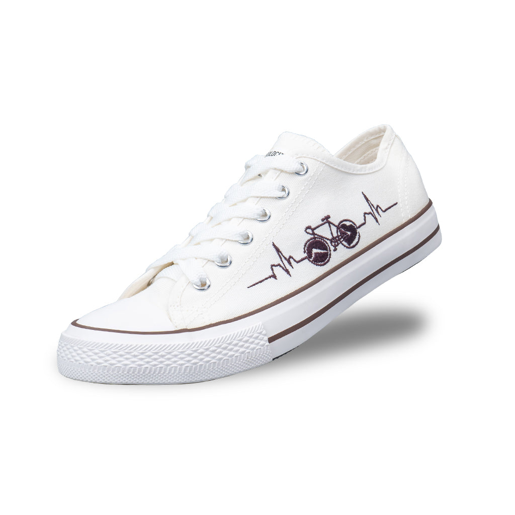 รองเท้าผ้าใบ รองเท้าผ้าใบผูกเชือก รองเท้าผ้าใบผูกเชือกผู้ชาย รองเท้าผ้าใบผูกเชือกผู้หญิงสีครีม ลายจักรยานสุดเท่ห์ นุ่ม เบา ใส่สบาย