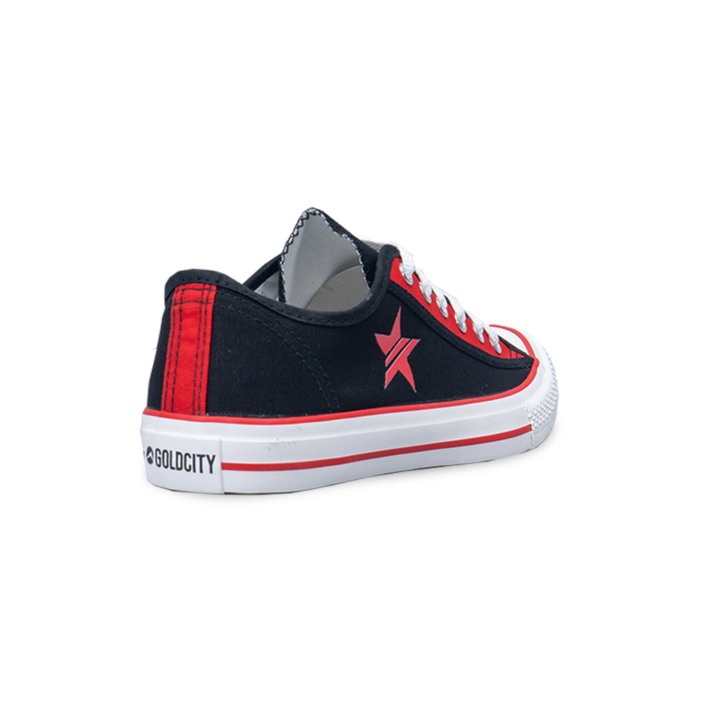 รองเท้าผ้าใบ รองเท้าผ้าใบผูกเชือก รองเท้าผ้าใบผูกเชือกผู้ชาย รองเท้าผ้าใบผูกเชือกผู้หญิงสีดำ/แดง ลายดาวสุดเท่ห์ นุ่น เบา ใส่สบาย 