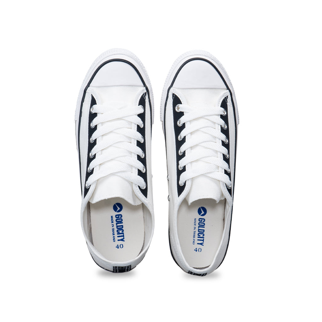 รองเท้าผ้าใบ รองเท้าผ้าใบผูกเชือก รองเท้าผ้าใบผูกเชือกผู้ชาย รองเท้าผ้าใบผูกเชือกผู้หญิงสีขาว/ดำ ลายดาวสุดเท่ห์ นุ่น เบา ใส่สบาย 