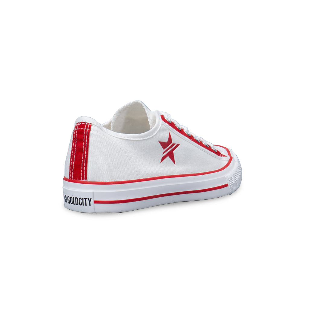 รองเท้าผ้าใบ รองเท้าผ้าใบผูกเชือก รองเท้าผ้าใบผูกเชือกผู้ชาย รองเท้าผ้าใบผูกเชือกผู้หญิงสีขาว/แดง ลายดาวสุดเท่ห์ นุ่น เบา ใส่สบาย 