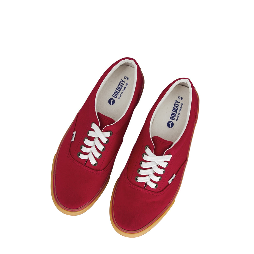 รองเท้าผ้าใบ รองเท้าผ้าใบผูกเชือก รองเท้าผ้าใบผูกเชือกผู้ชาย รองเท้าผ้าใบผูกเชือกผู้หญิงสีแดง ตราส้นด้านหลัง แดงเด่น ขอบนวมนุ่ม เบา ระบายอากาศดีเยี่ยม