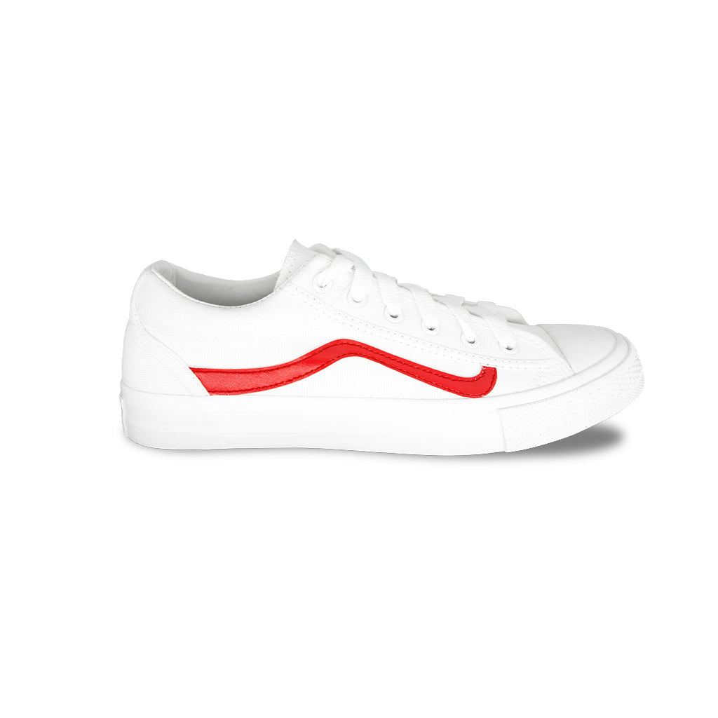 รองเท้าผ้าใบ รองเท้าผ้าใบผูกเชือก รองเท้าผ้าใบผูกเชือกผู้ชาย รองเท้าผ้าใบผูกเชือกผู้หญิงสีครีม/แดง ขอบนุ่ม พื้นนิ่ม ใส่สบายตลอดวัน 