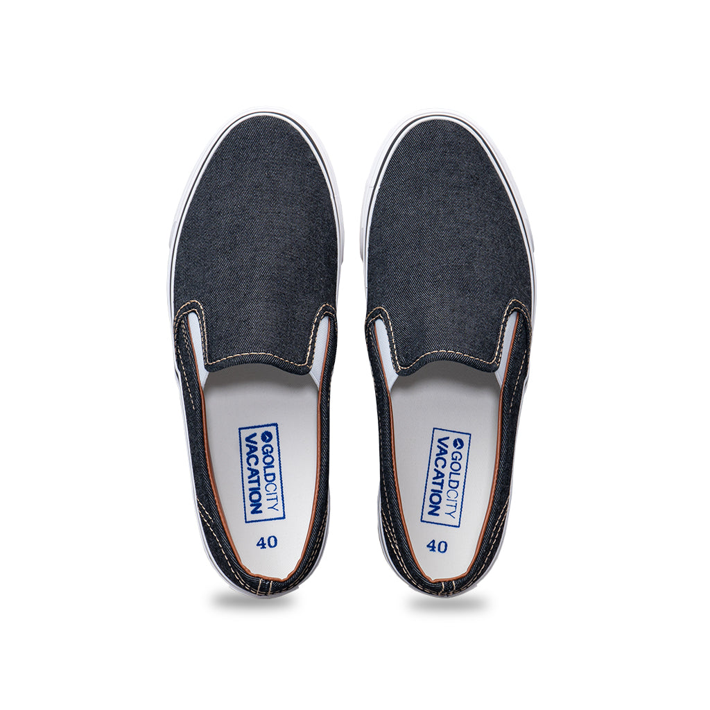 รองเท้าผ้าใบ รองเท้าผ้าใบสลิปออนผู้ชายสีดำ ลายยีนส์สุดเท่ห์ น้ำหนักเบา สวมใส่ง่าย ระบายอากาศดีเยี่ยม