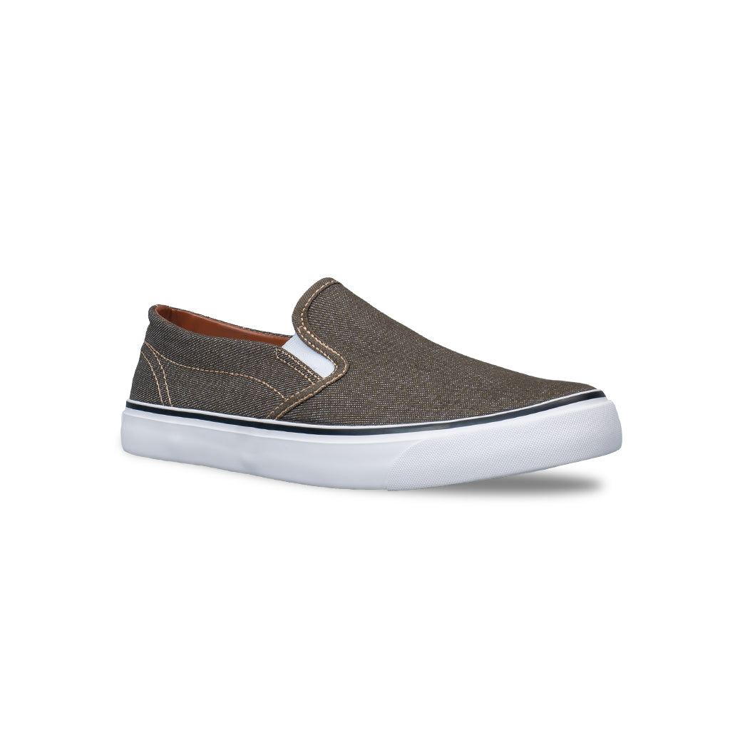 รองเท้าผ้าใบ รองเท้าผ้าใบสลิปออนผู้ชายสีเบจ ลายยีนส์สุดเท่ห์ น้ำหนักเบา สวมใส่ง่าย ระบายอากาศดีเยี่ยม