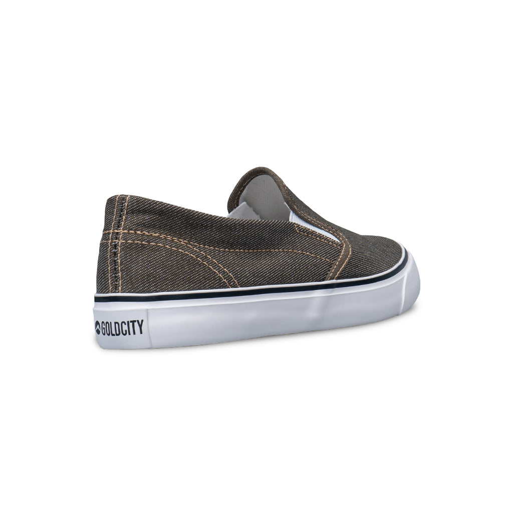 รองเท้าผ้าใบ รองเท้าผ้าใบสลิปออนผู้ชายสีเบจ ลายยีนส์สุดเท่ห์ น้ำหนักเบา สวมใส่ง่าย ระบายอากาศดีเยี่ยม