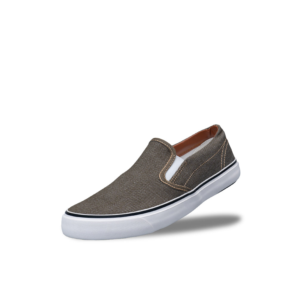 รองเท้าผ้าใบ รองเท้าผ้าใบสลิปออนผู้ชายสีเบจ ลายยีนส์สุดเท่ห์ น้ำหนักเบา สวมใส่ง่าย ระบายอากาศดีเยี่ยม