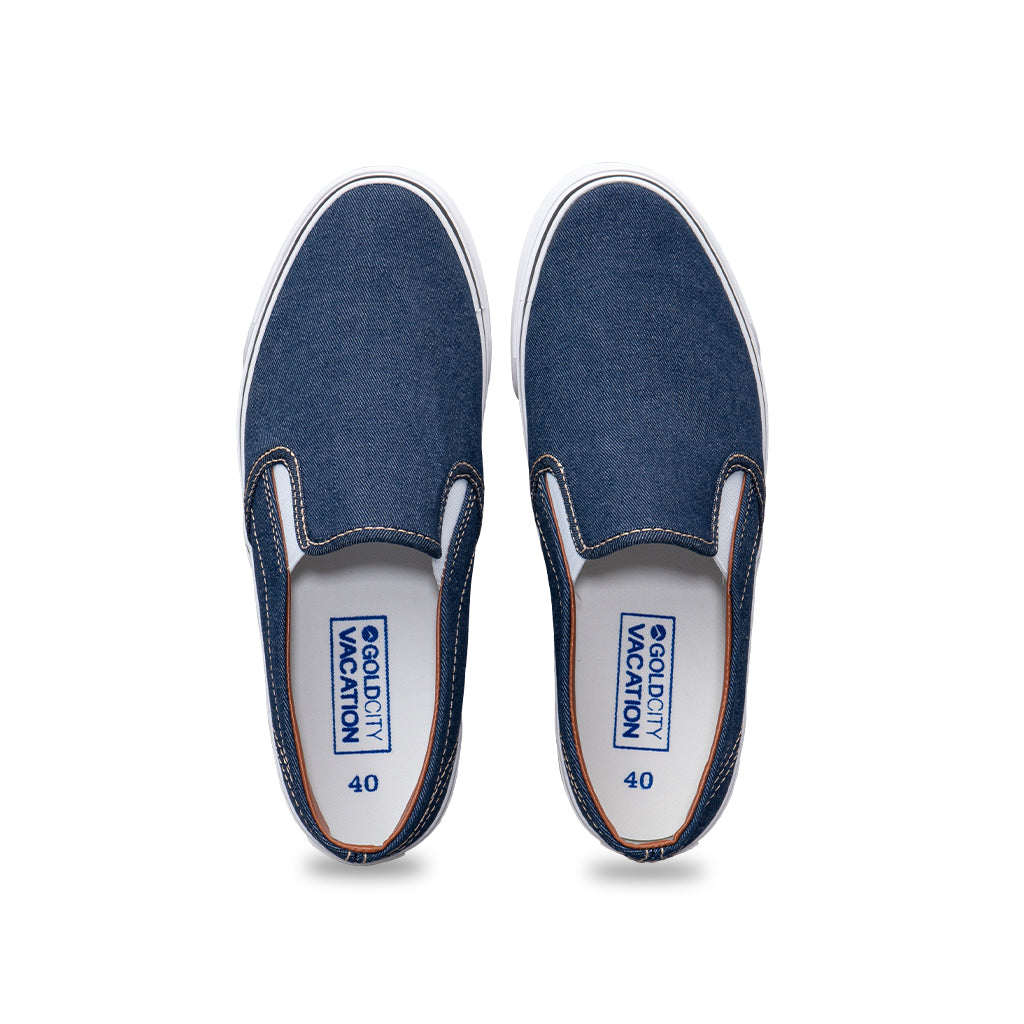 รองเท้าผ้าใบ รองเท้าผ้าใบสลิปออนผู้ชายสีน้ำเงิน ลายยีนส์สุดเท่ห์ น้ำหนักเบา สวมใส่ง่าย ระบายอากาศดีเยี่ยม