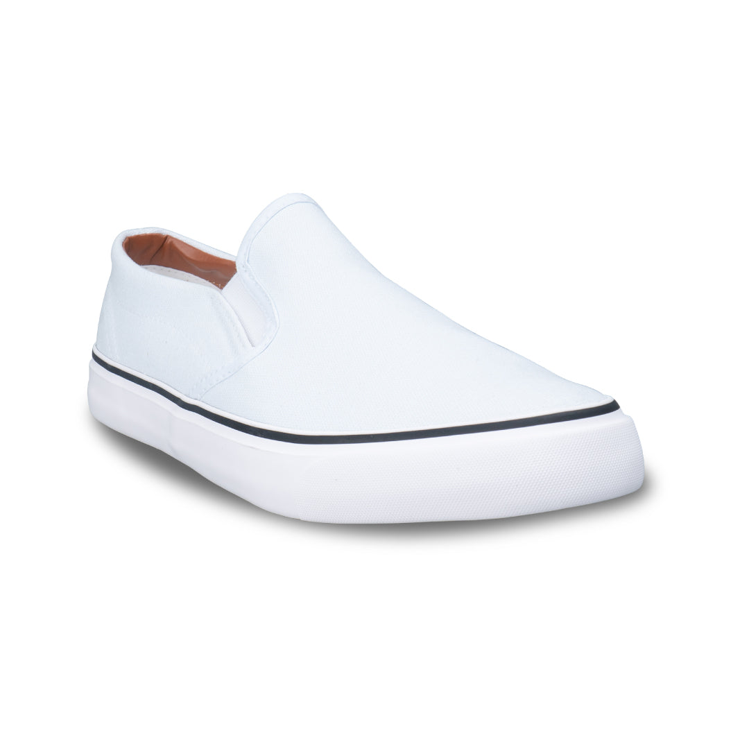 รองเท้าผ้าใบ รองเท้าผ้าใบสลิปออนผู้หญิงสีขาว มีขอบบุนวมสีน้ำตาล ไม่กัดท้าย น้ำหนักเบา สวมใส่ง่าย