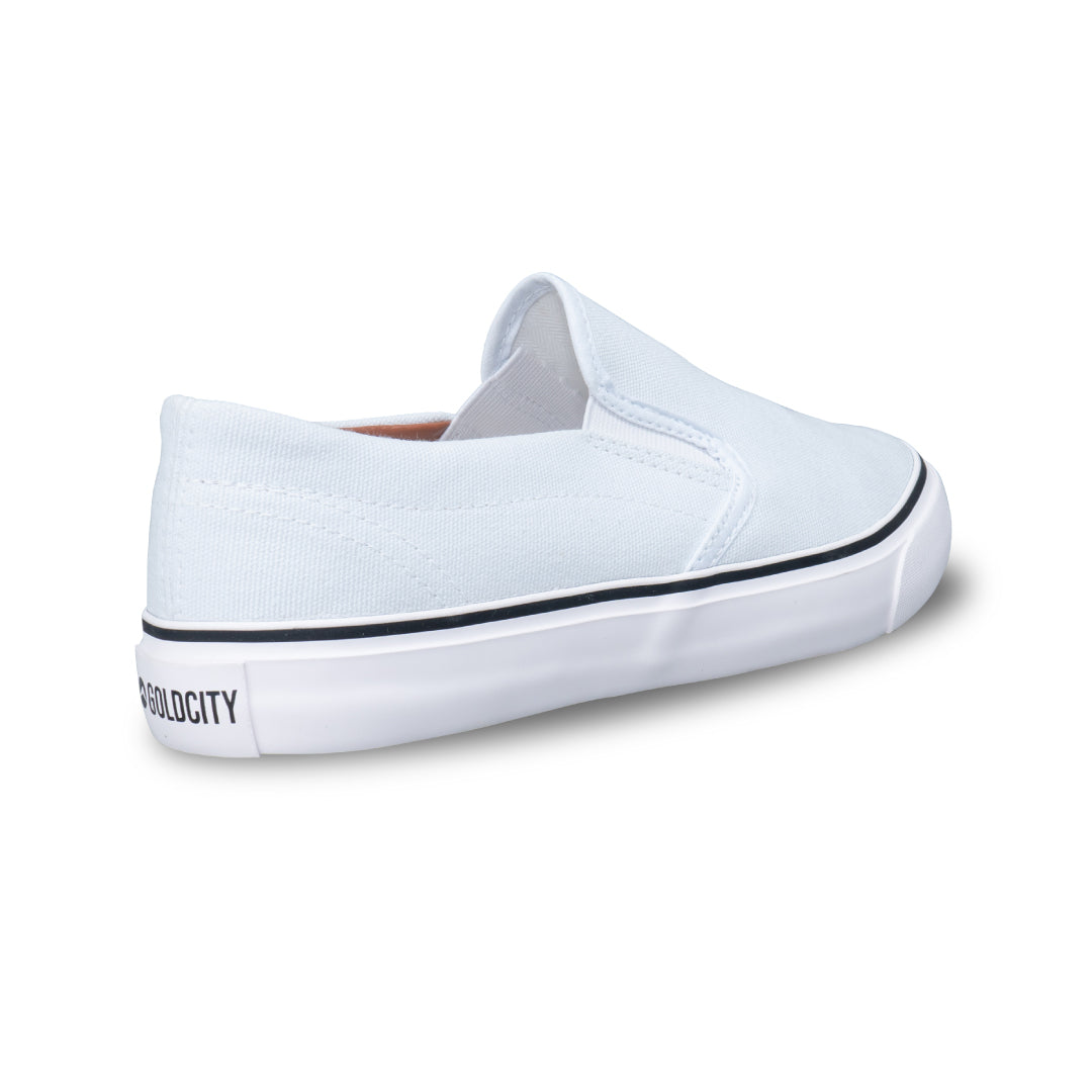 รองเท้าผ้าใบ รองเท้าผ้าใบสลิปออนผู้หญิงสีขาว มีขอบบุนวมสีน้ำตาล ไม่กัดท้าย น้ำหนักเบา สวมใส่ง่าย