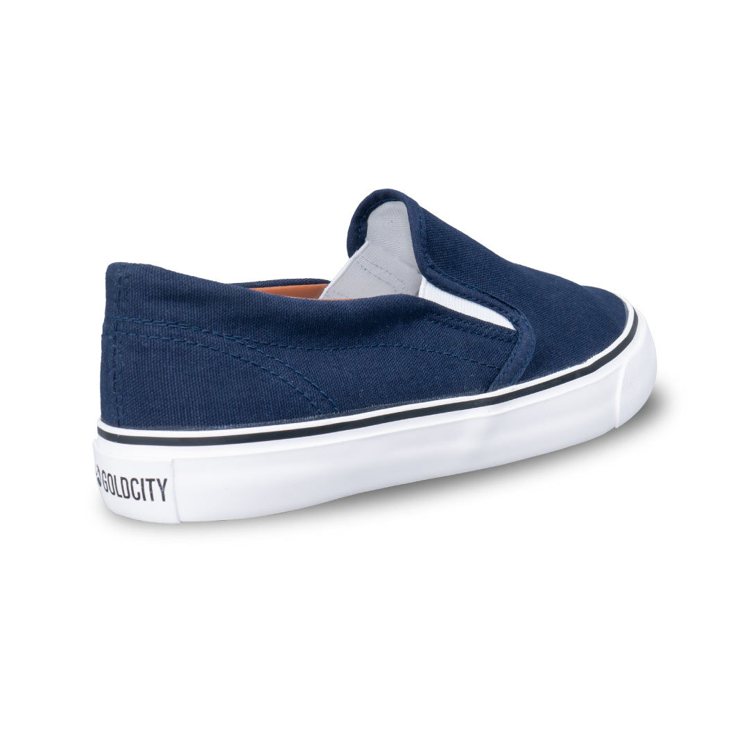 รองเท้าผ้าใบ รองเท้าผ้าใบสลิปออนผู้หญิงสีกรม มีขอบบุนวมสีน้ำตาล ไม่กัดท้าย น้ำหนักเบา สวมใส่ง่าย