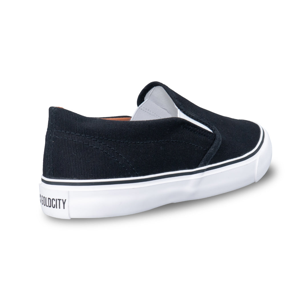 รองเท้าผ้าใบ รองเท้าผ้าใบสลิปออนผู้หญิงสีดำ มีขอบบุนวมสีน้ำตาล ไม่กัดท้าย น้ำหนักเบา สวมใส่ง่าย