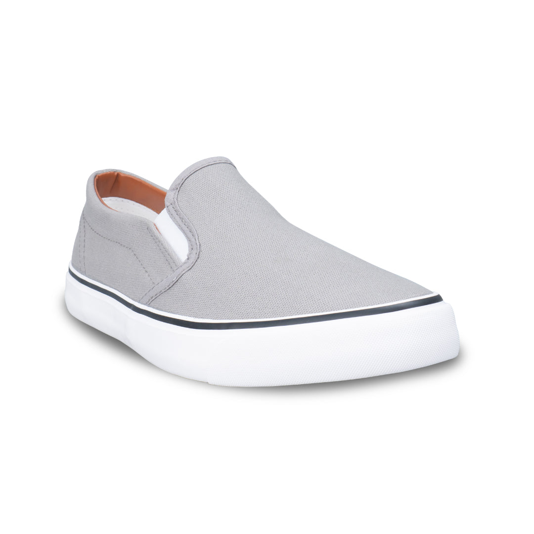 รองเท้าผ้าใบ รองเท้าผ้าใบสลิปออนผู้หญิงสีเทา มีขอบบุนวมสีน้ำตาล ไม่กัดท้าย น้ำหนักเบา สวมใส่ง่าย