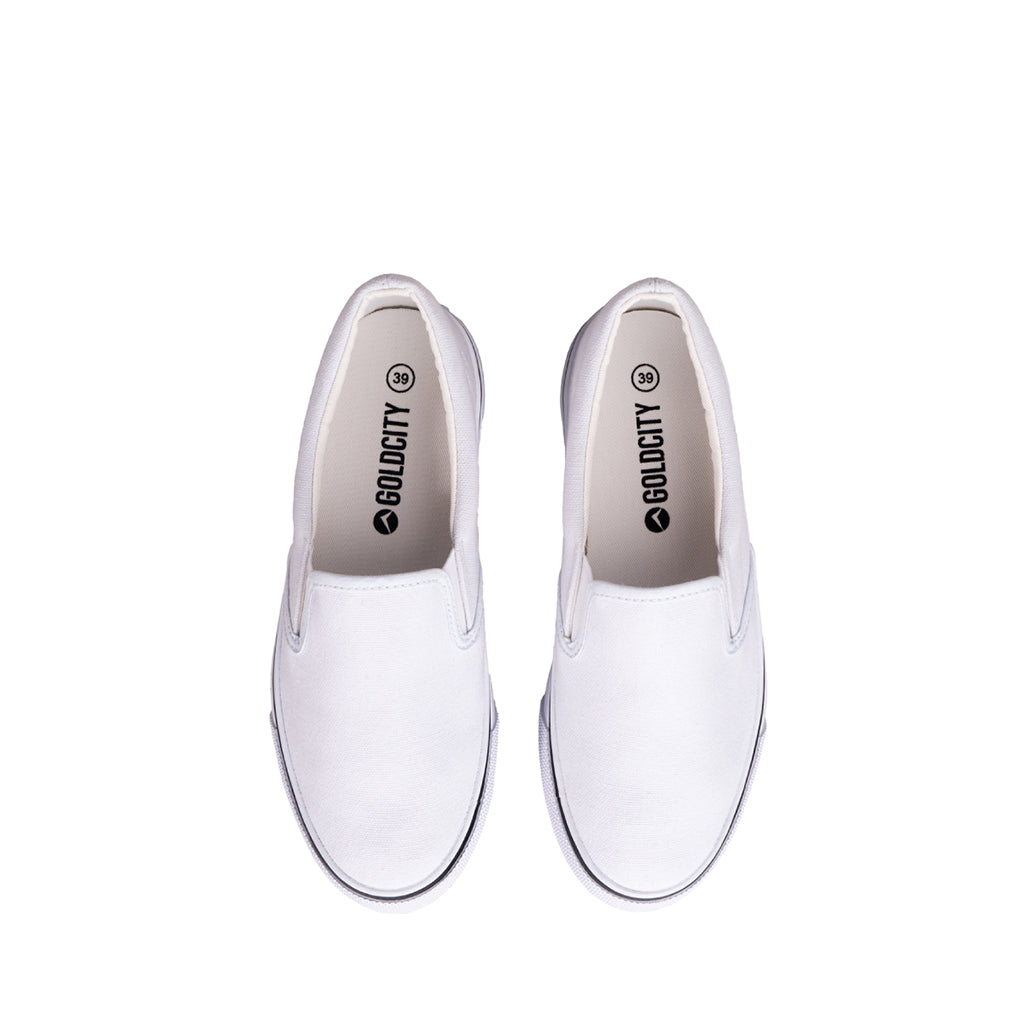 รองเท้าผ้าใบ รองเท้าสลิปออน รองเท้าผ้าใบสลิปออนผู้ชาย รองเท้าผ้าใบสลิปออนผู้หญิงสีขาว ขอบนุ่ม พื้นหนึบ ใส่สบาย 