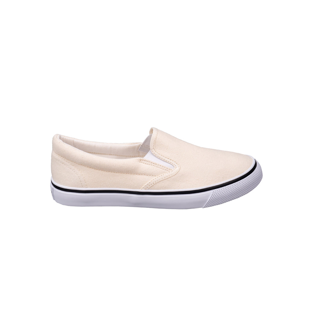 รองเท้าผ้าใบ รองเท้าสลิปออน รองเท้าผ้าใบสลิปออนผู้ชาย รองเท้าผ้าใบสลิปออนผู้หญิงสีครีม ขอบนุ่ม พื้นหนึบ ใส่สบาย 