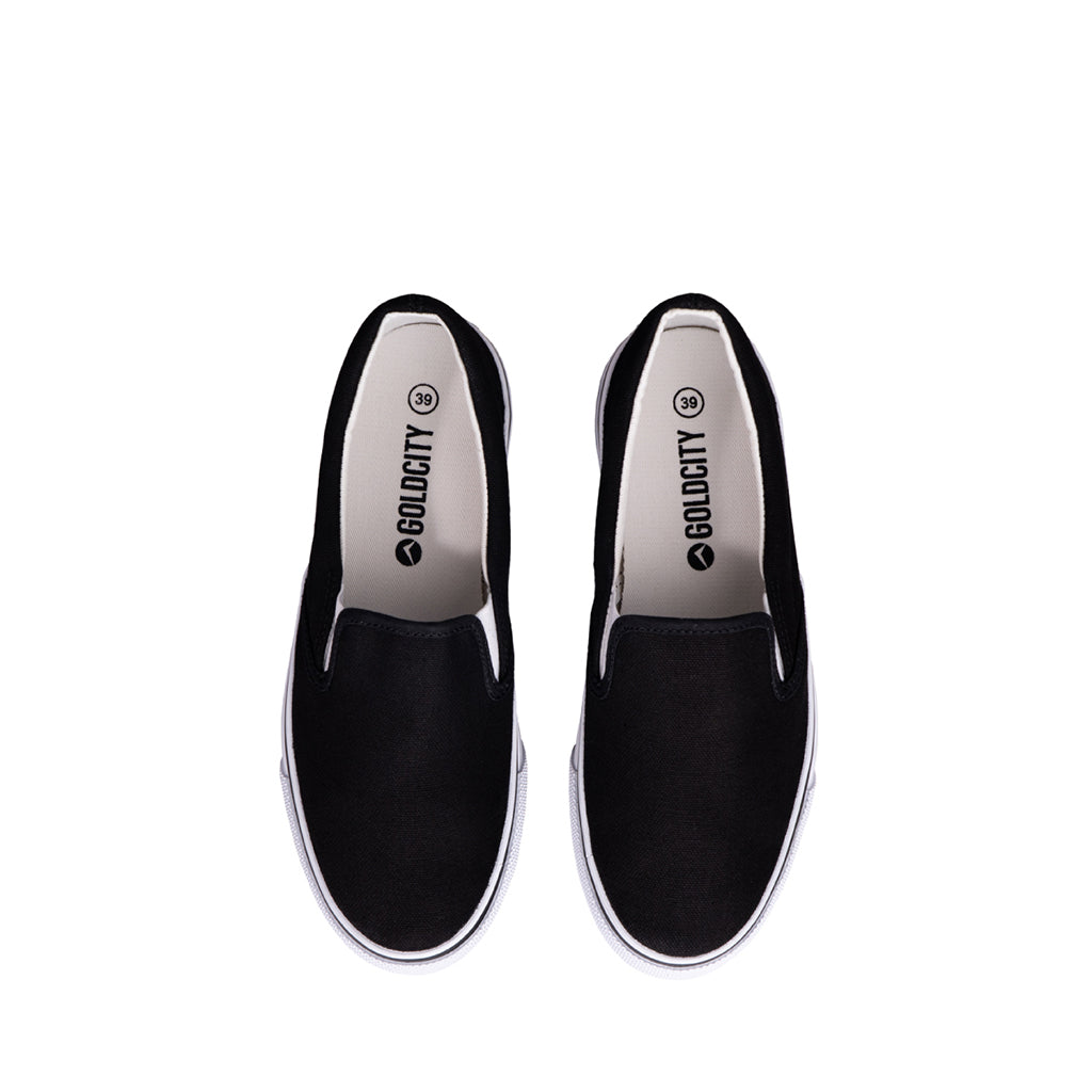 รองเท้าผ้าใบ รองเท้าสลิปออน รองเท้าผ้าใบสลิปออนผู้ชาย รองเท้าผ้าใบสลิปออนผู้หญิงสีดำ ขอบนุ่ม พื้นหนึบ ใส่สบาย