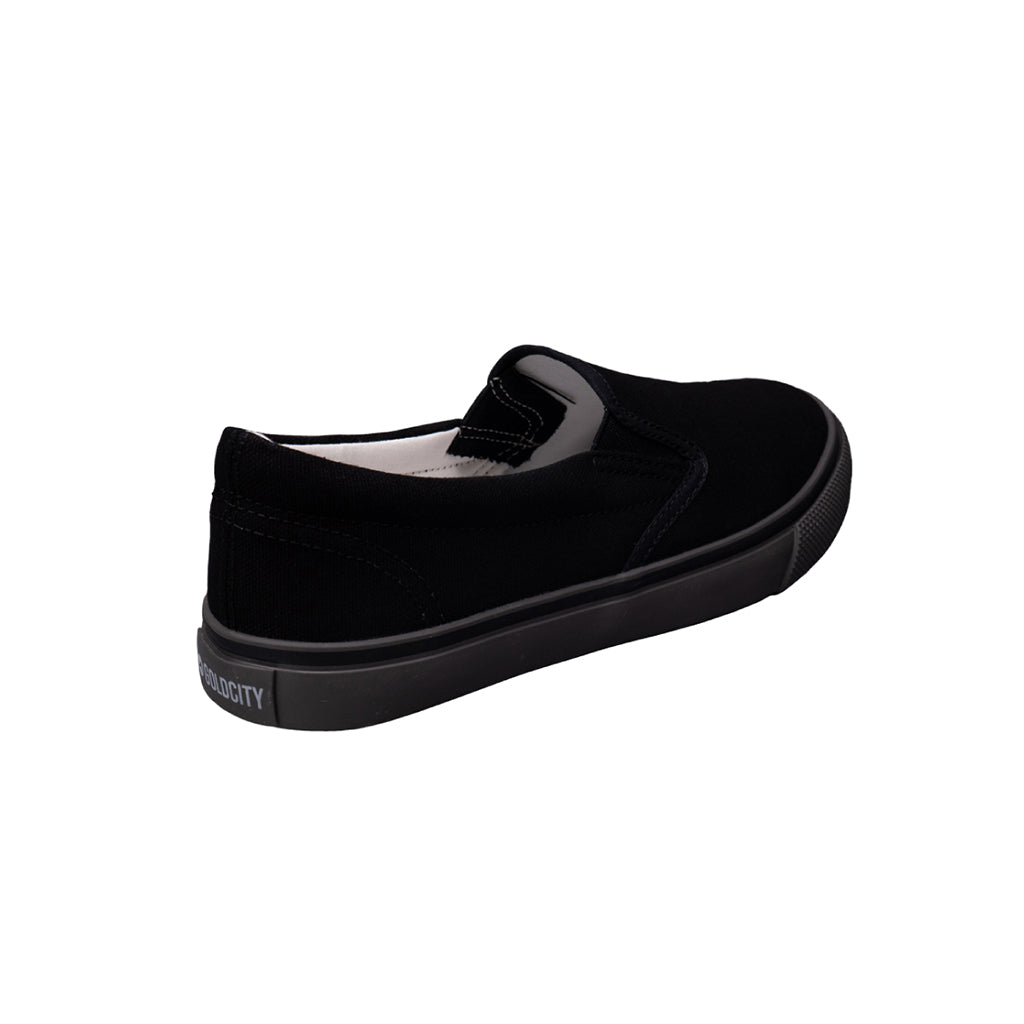 รองเท้าผ้าใบ รองเท้าสลิปออน รองเท้าผ้าใบสลิปออนผู้ชาย รองเท้าผ้าใบสลิปออนผู้หญิงสีดำ/ดำ ขอบนุ่ม พื้นหนึบ ใส่สบาย