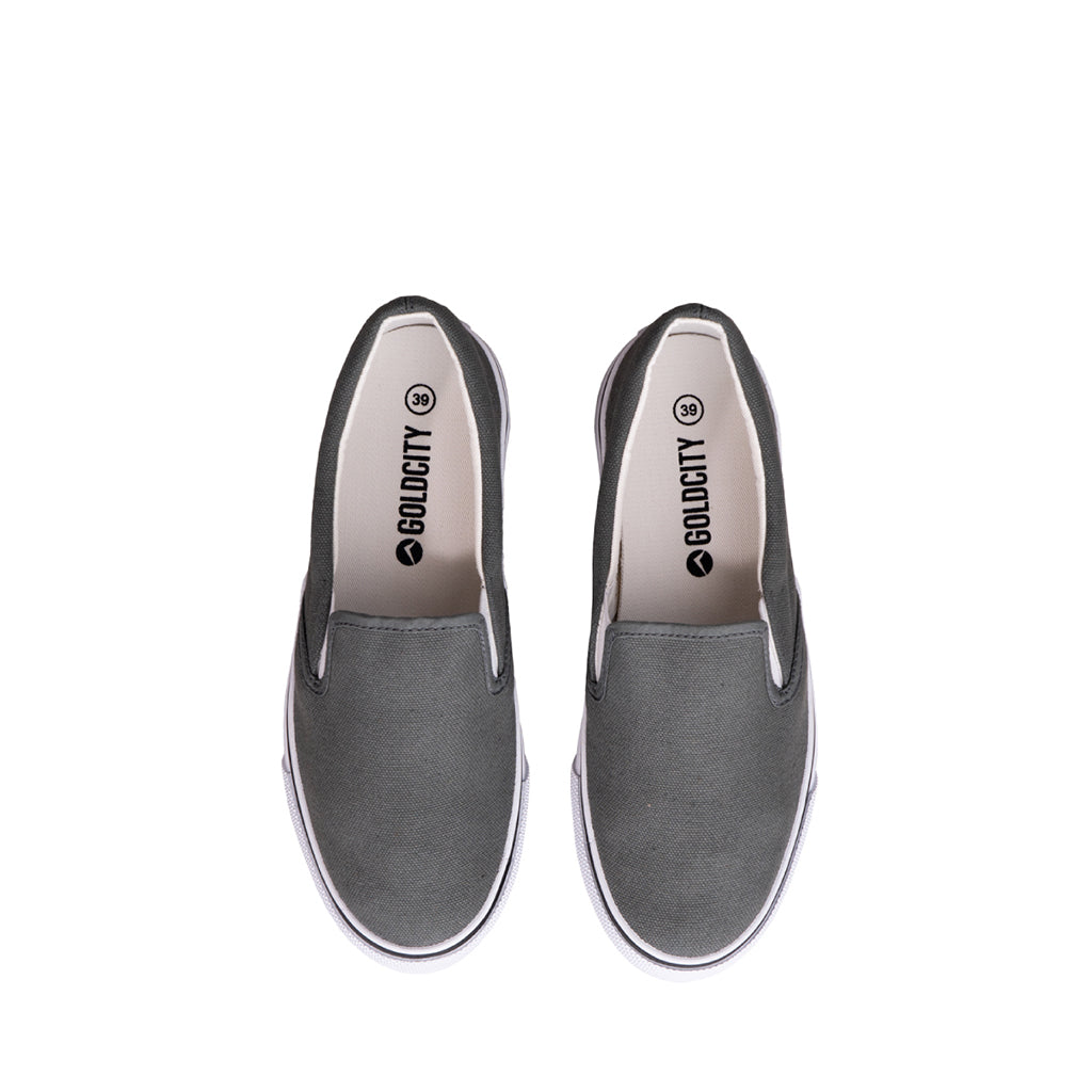 รองเท้าผ้าใบ รองเท้าสลิปออน รองเท้าผ้าใบสลิปออนผู้ชาย รองเท้าผ้าใบสลิปออนผู้หญิงสีเทา ขอบนุ่ม พื้นหนึบ ใส่สบาย