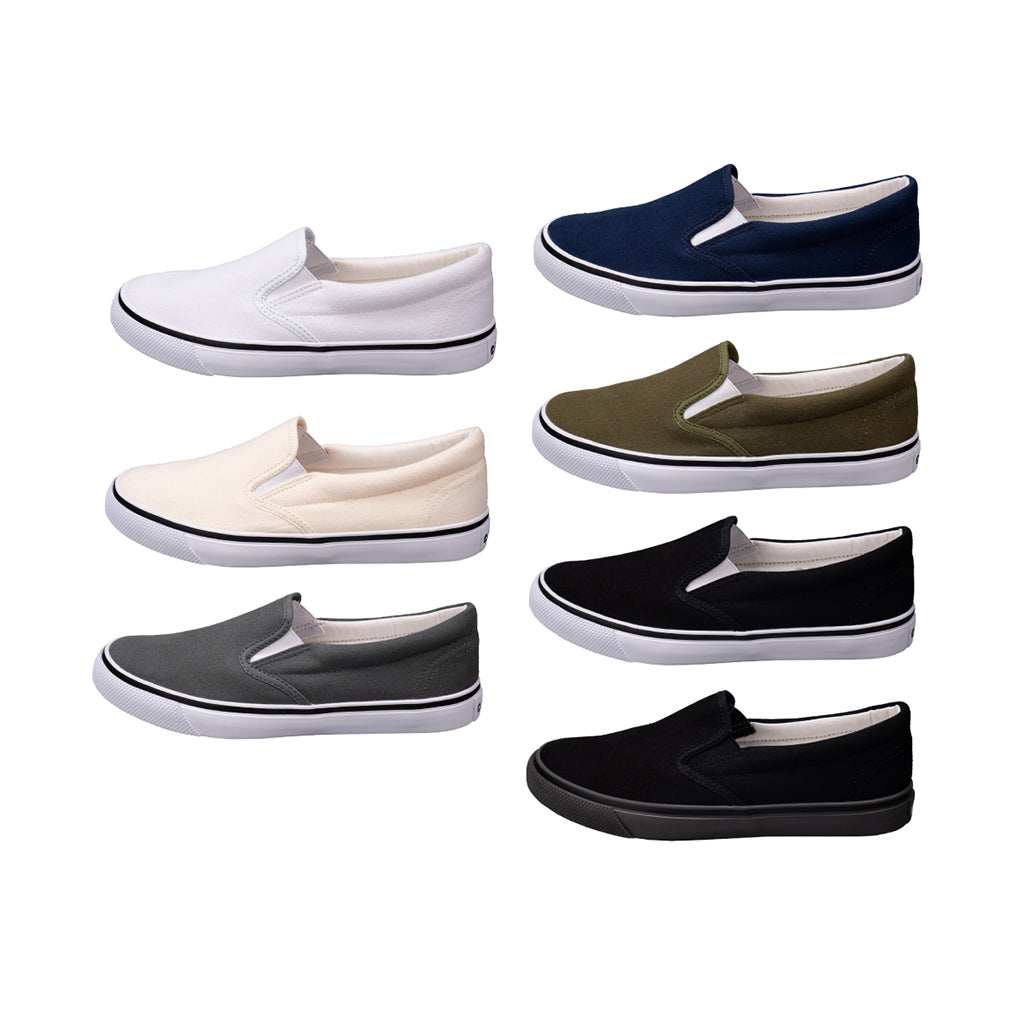 รองเท้าผ้าใบ รองเท้าสลิปออน รองเท้าผ้าใบสลิปออนผู้ชาย รองเท้าผ้าใบสลิปออนผู้หญิงสีขาว, ครีม ,เทา ,กรม ,เขียวขี้ม้า ,ดำ ,ดำ/ดำขอบนุ่ม พื้นหนึบ ใส่สบาย