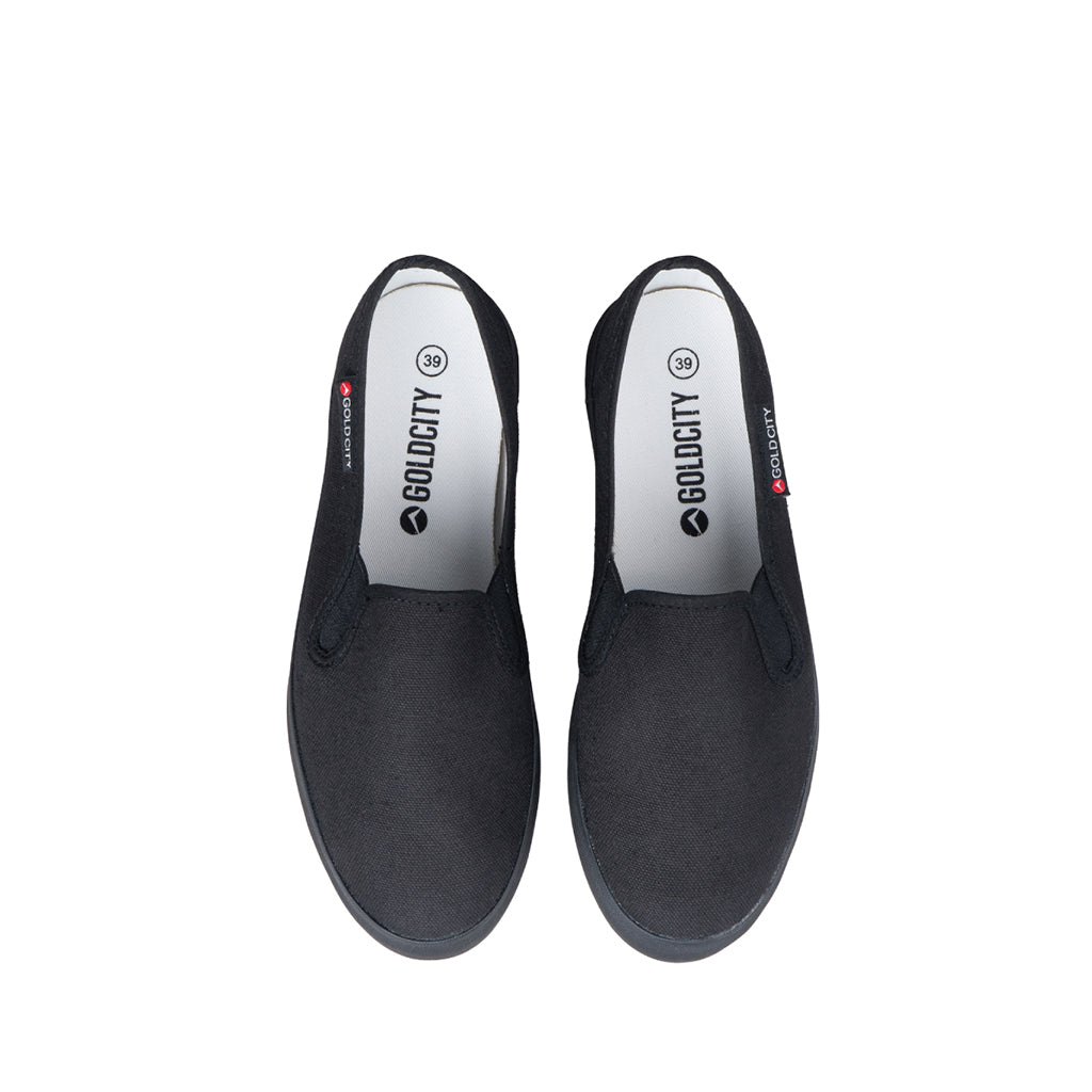 รองเท้าผ้าใบ รองเท้าผ้าใบสลิปออน รองเท้าผ้าใบสลิปออนผู้หญิงสีดำ/ดำ เรียบง่าย นุ่มสบาย 