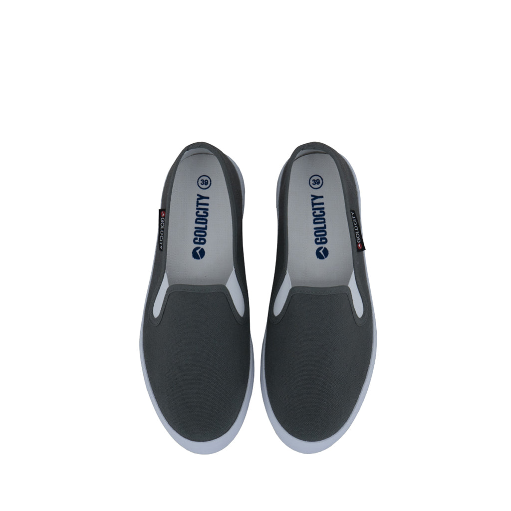 รองเท้าผ้าใบ รองเท้าผ้าใบสลิปออน รองเท้าผ้าใบสลิปออนผู้หญิงสีเทา เรียบง่าย นุ่มสบาย 
