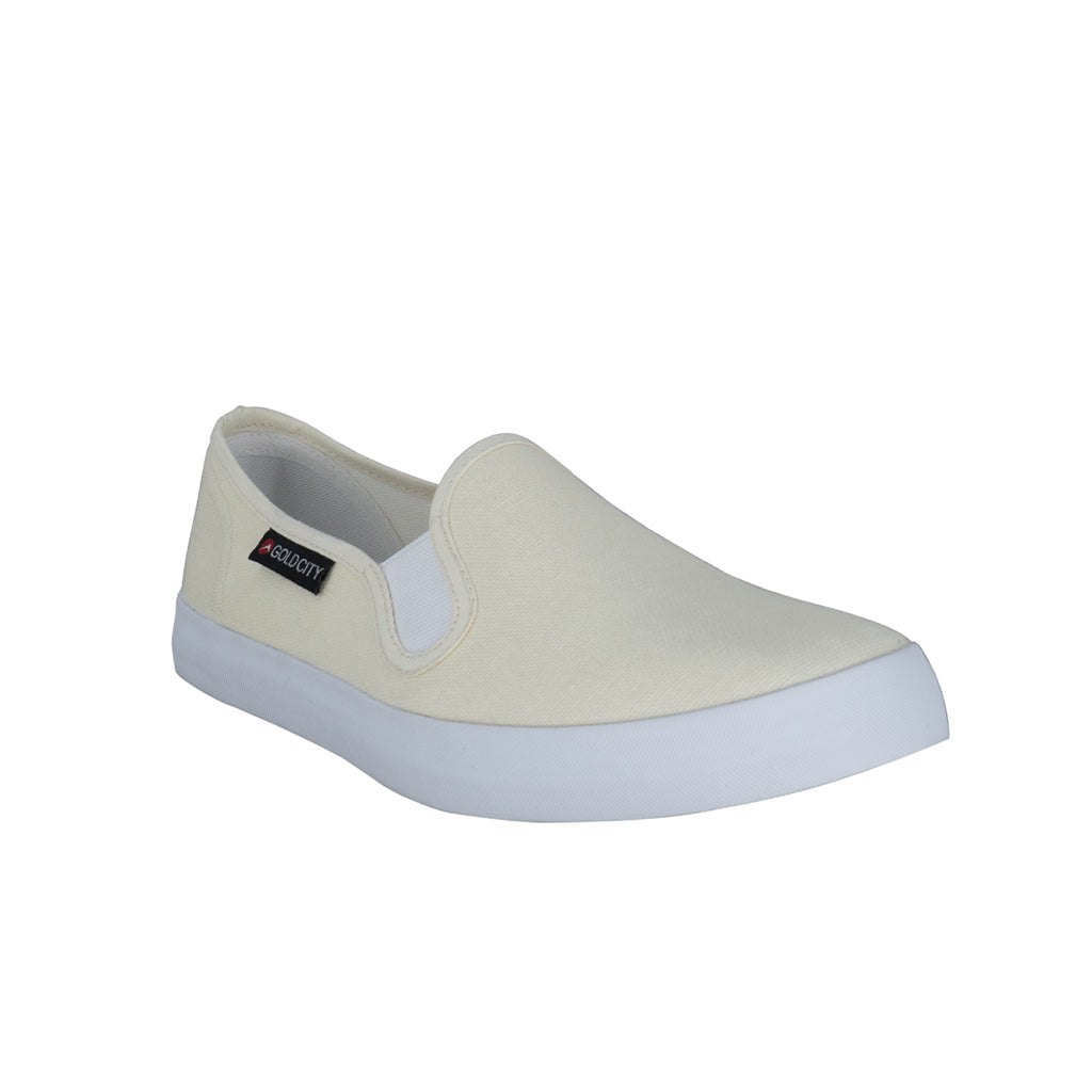 รองเท้าผ้าใบ รองเท้าผ้าใบสลิปออน รองเท้าผ้าใบสลิปออนผู้หญิงสีครีม เรียบง่าย นุ่มสบาย 