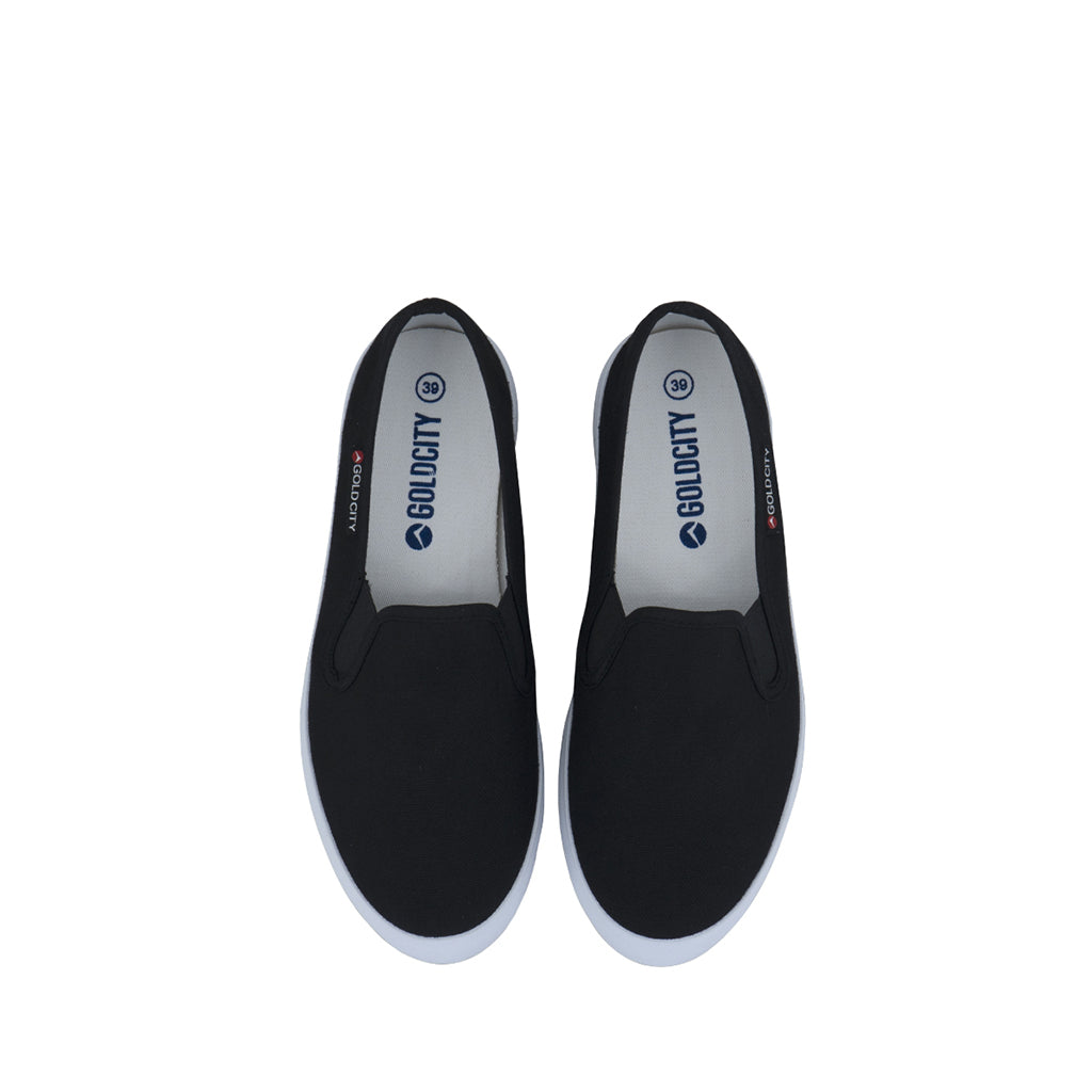 รองเท้าผ้าใบ รองเท้าผ้าใบสลิปออน รองเท้าผ้าใบสลิปออนผู้หญิงสีดำ เรียบง่าย นุ่มสบาย 