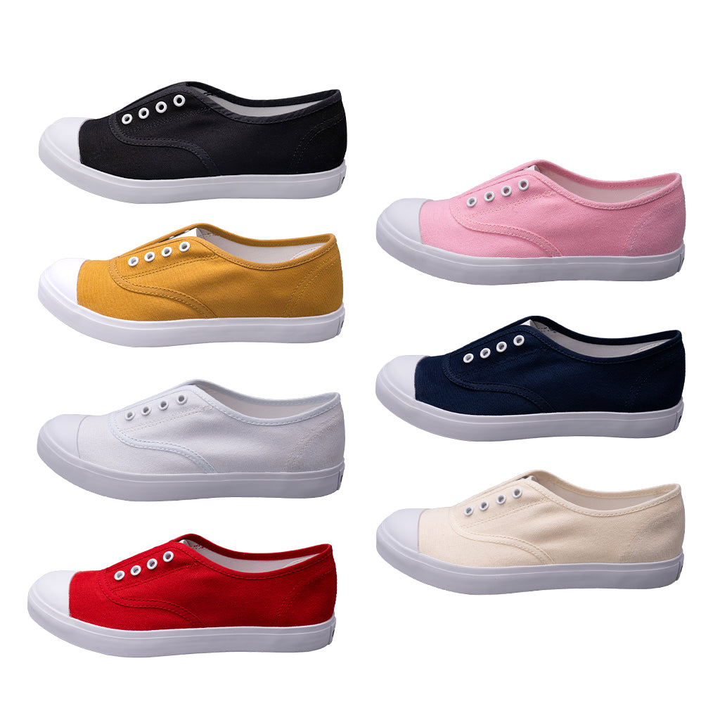 รองเท้าผ้าใบ รองเท้าผ้าใบแบบสวม รองเท้าผ้าใบแบบสวมผู้หญิงสีขาว,ครีม,เหลือง,แดง,ชมพุ,กรม,ดำ ดีไซน์ยางยืด สวมง่าย นุ่มสบาย