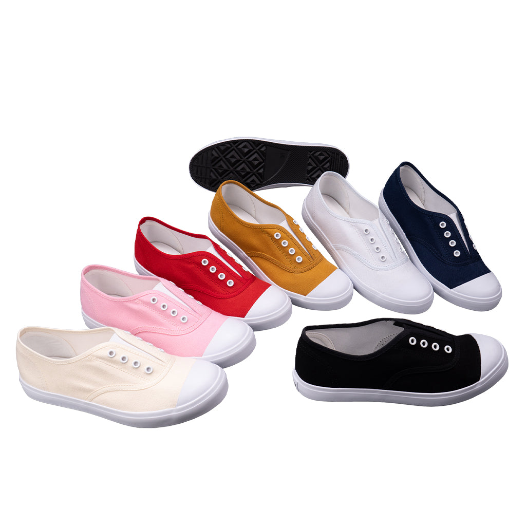 รองเท้าผ้าใบ รองเท้าผ้าใบแบบสวม รองเท้าผ้าใบแบบสวมผู้หญิงสีขาว,ครีม,เหลือง,แดง,ชมพุ,กรม,ดำ ดีไซน์ยางยืด สวมง่าย นุ่มสบาย