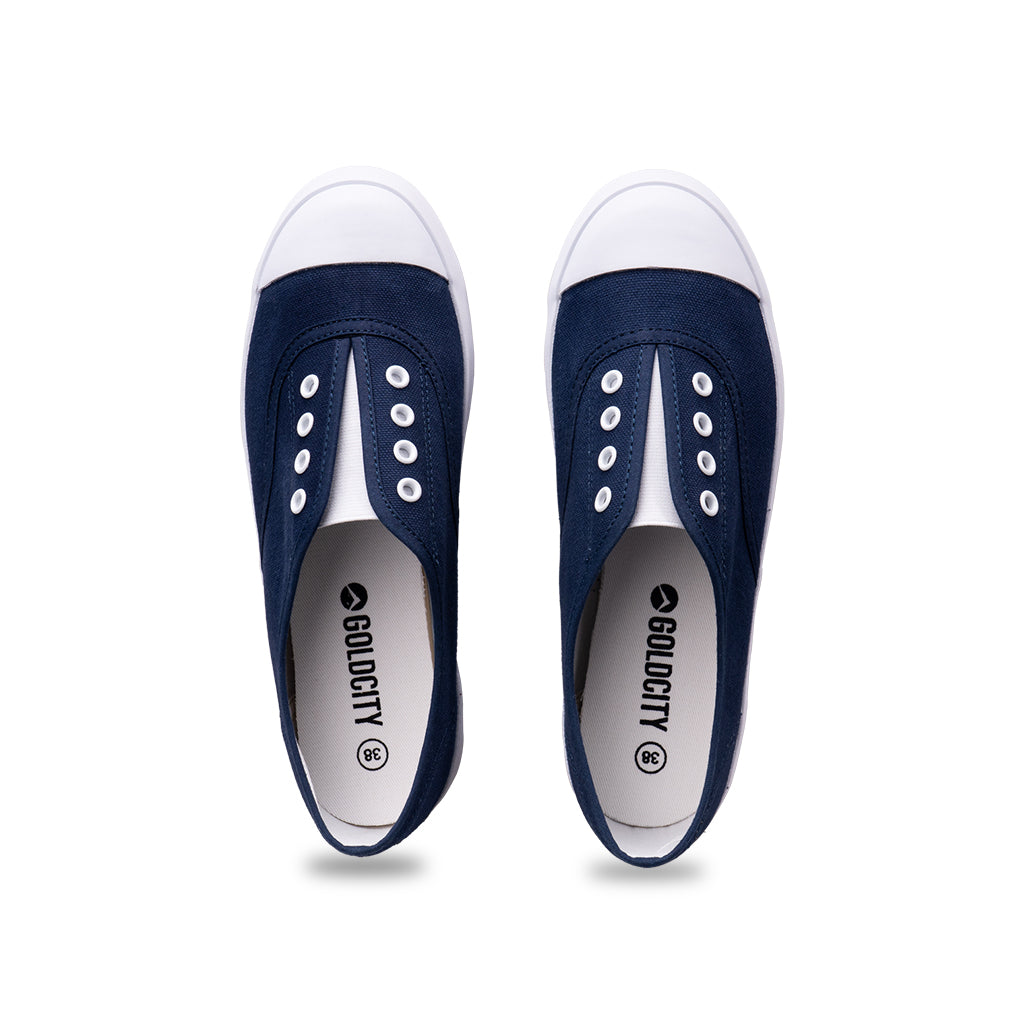 รองเท้าผ้าใบ รองเท้าผ้าใบแบบสวม รองเท้าผ้าใบแบบสวมผู้หญิงสีกรม ดีไซน์ยางยืด สวมง่าย นุ่มสบาย 