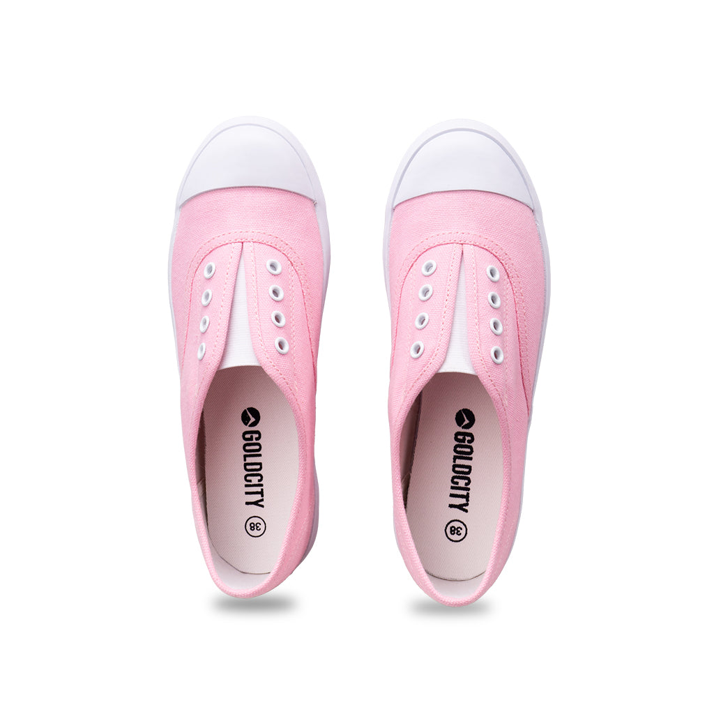 รองเท้าผ้าใบ รองเท้าผ้าใบแบบสวม รองเท้าผ้าใบแบบสวมผู้หญิงสีชมพู ดีไซน์ยางยืด สวมง่าย นุ่มสบาย 