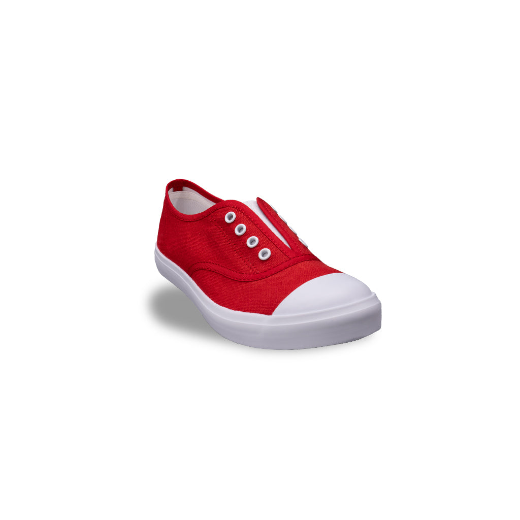 รองเท้าผ้าใบ รองเท้าผ้าใบแบบสวม รองเท้าผ้าใบแบบสวมผู้หญิงสีแดง ดีไซน์ยางยืด สวมง่าย นุ่มสบาย