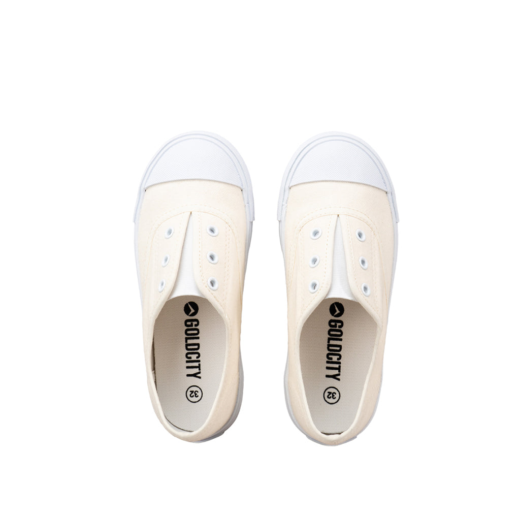 รองเท้าผ้าใบ รองเท้าผ้าใบแบบสวม รองเท้าผ้าใบแบบสวมผู้หญิงสีครีม ดีไซน์ยางยืด สวมง่าย นุ่มสบาย