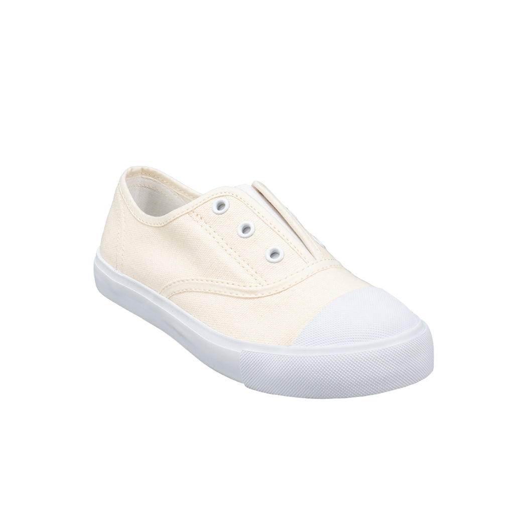 รองเท้าผ้าใบ รองเท้าผ้าใบแบบสวม รองเท้าผ้าใบแบบสวมผู้หญิงสีครีม ดีไซน์ยางยืด สวมง่าย นุ่มสบาย