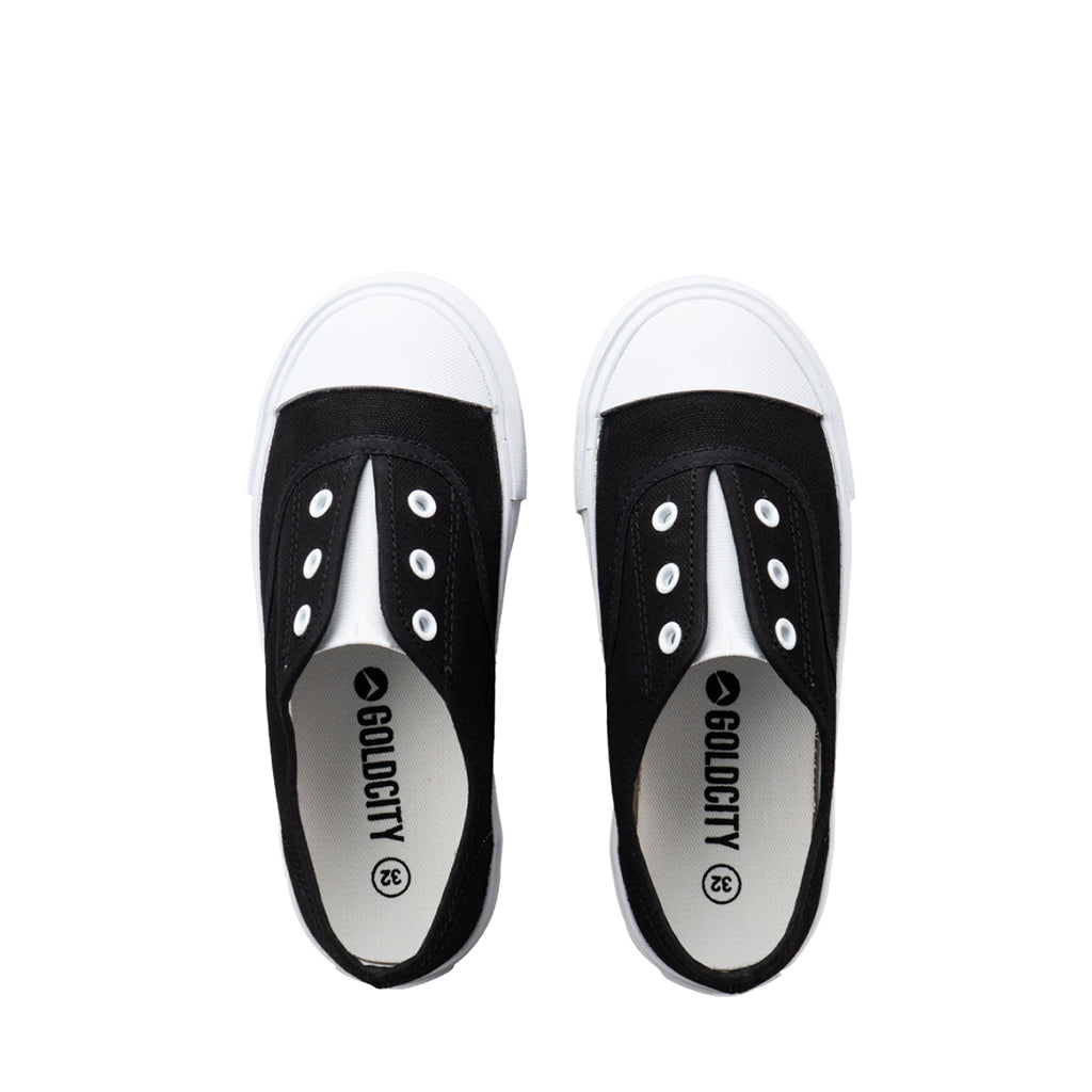 รองเท้าผ้าใบ รองเท้าผ้าใบแบบสวม รองเท้าผ้าใบแบบสวมผู้หญิงสีดำ ดีไซน์ยางยืด สวมง่าย นุ่มสบาย