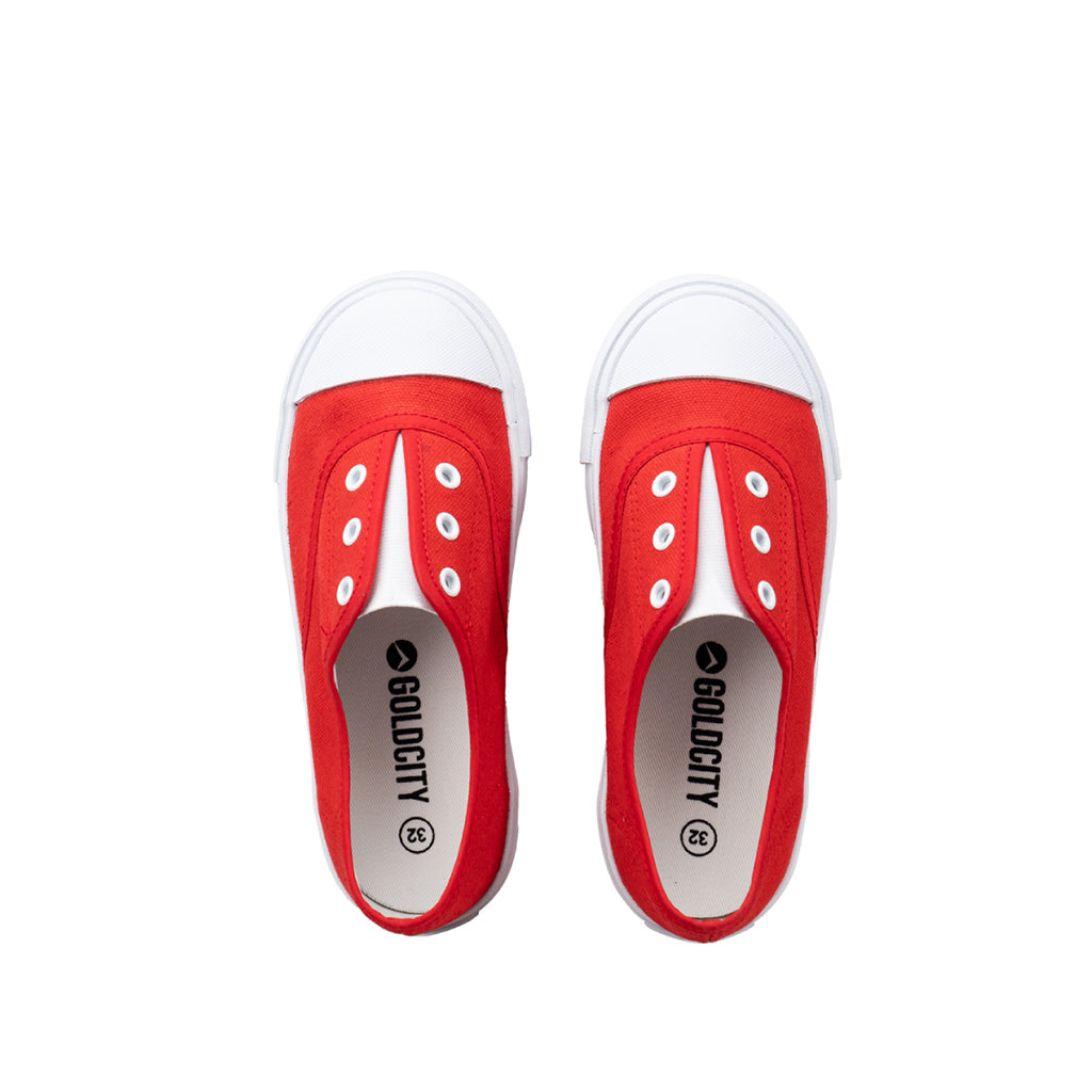 รองเท้าผ้าใบ รองเท้าผ้าใบแบบสวม รองเท้าผ้าใบแบบสวมผู้หญิงสีแดง ดีไซน์ยางยืด สวมง่าย นุ่มสบาย